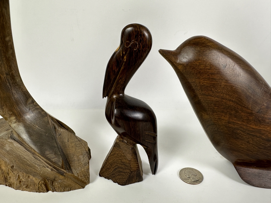 Just Added - Four Vintage Hand Carved Ironwood Nautical Figurines: Dolphin, Pelican, Sea Lion & Marlin/Sailfish 13H [Photo 4]