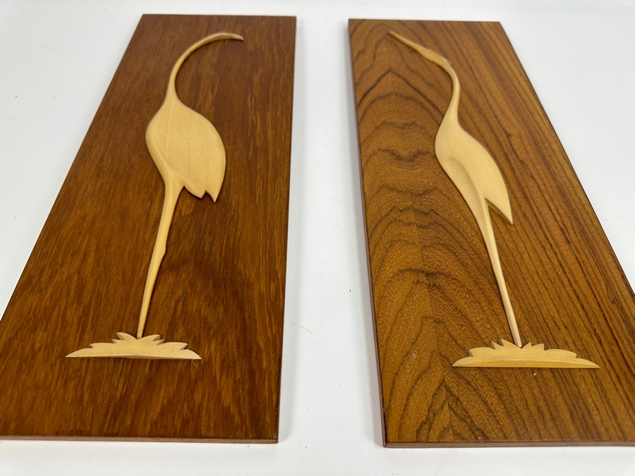 Just Added - Pair Of Mid-Century Modern Wooden Egret Wall Plaques 6.5W X 16.5H [Photo 2]