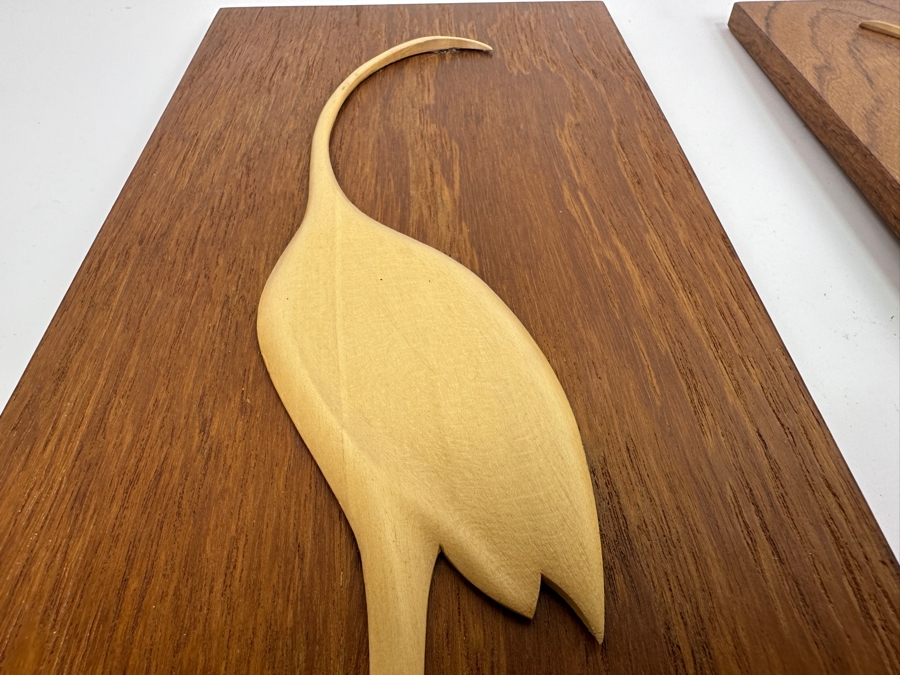 Just Added - Pair Of Mid-Century Modern Wooden Egret Wall Plaques 6.5W X 16.5H [Photo 3]