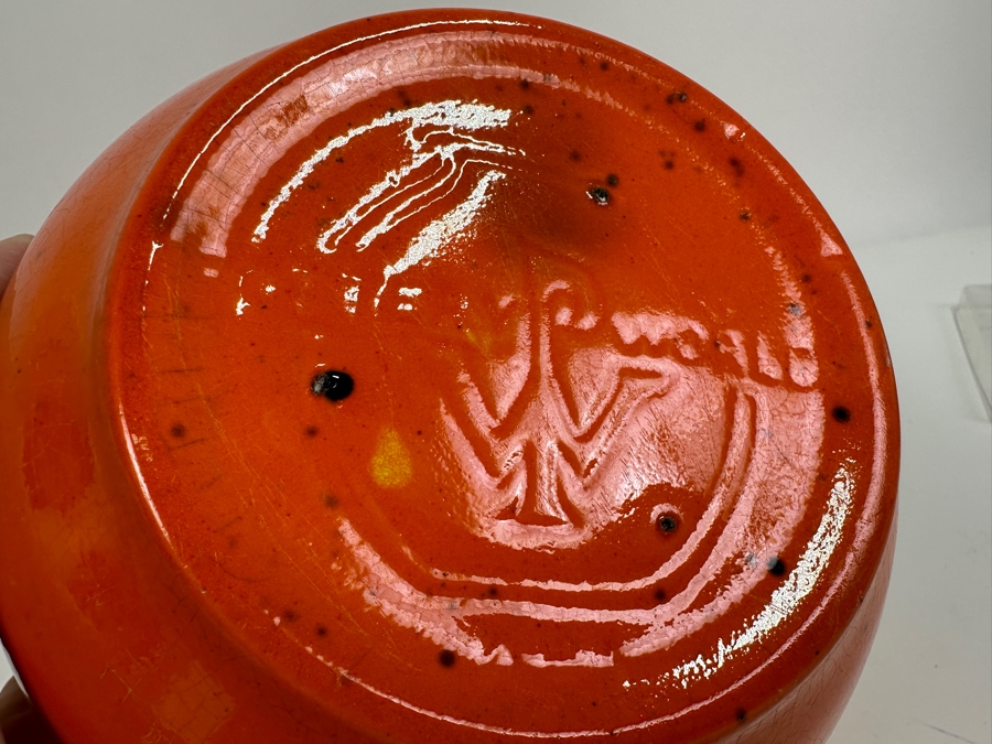 Just Added - Vintage MCM Pottery World Orange Pot 5H [Photo 6]