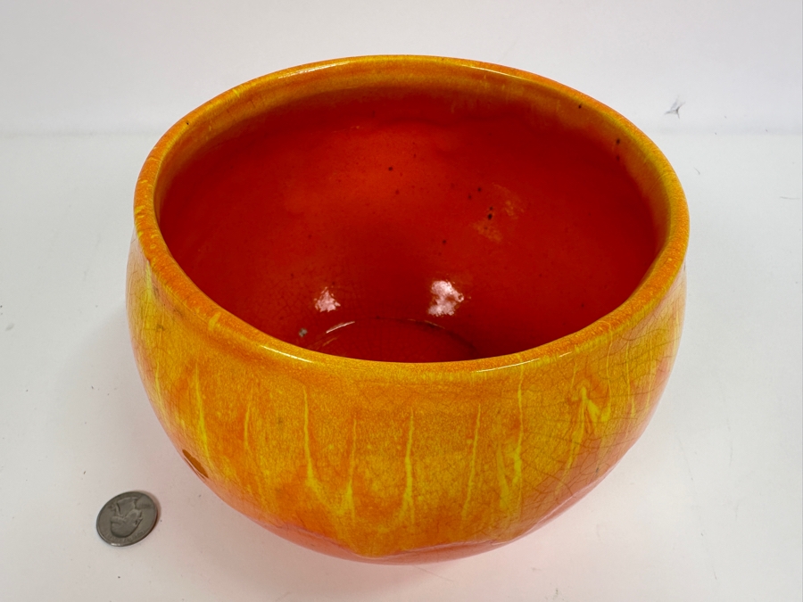 Just Added - Vintage MCM Pottery World Orange Pot 5H [Photo 4]