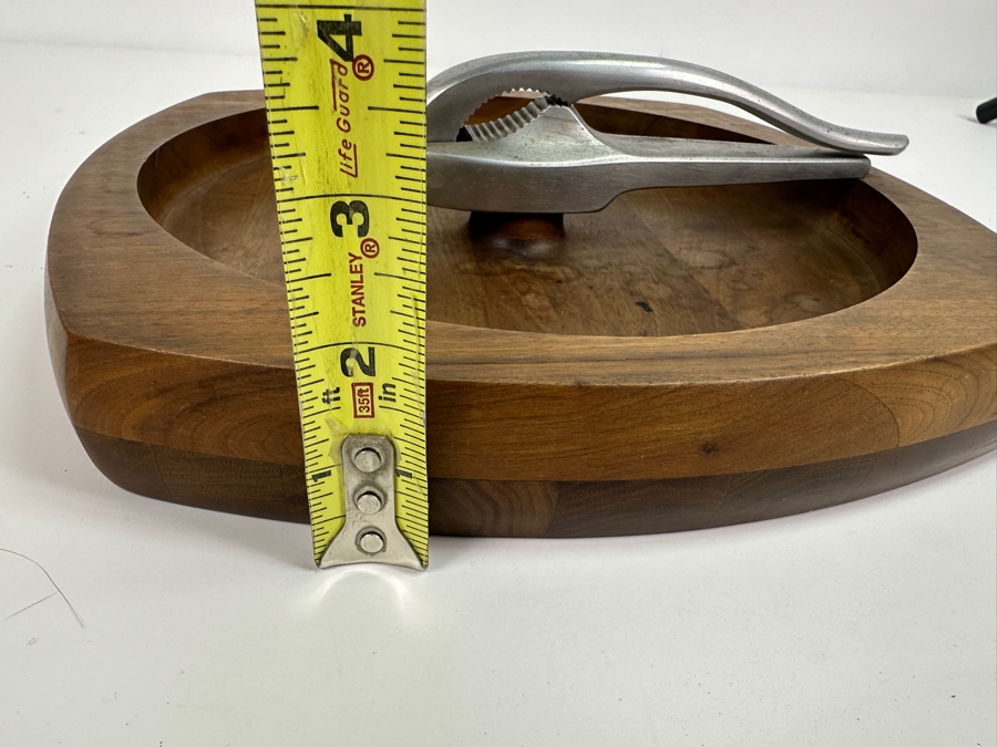 Just Added - Vintage MCM Solid Walnut Bowl With Attached Nutcracker 12 X 12 X 3.5H [Photo 8]