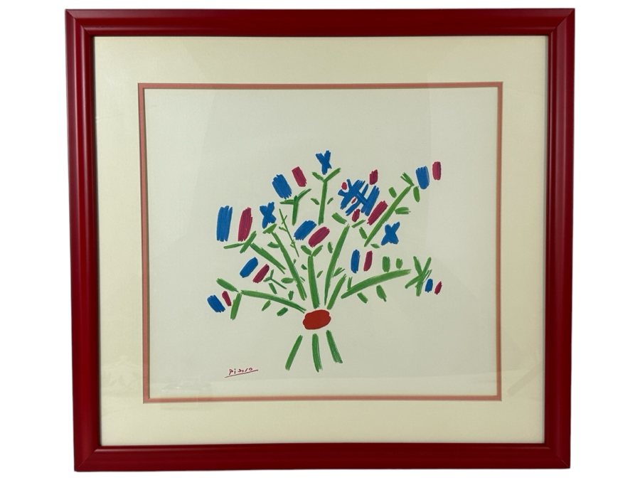 Just Added - Vintage Pablo Picasso Lithograph Titled The Bouquet Blue, White, Red 17W X 15H Framed 24 X 22 [Photo 2]