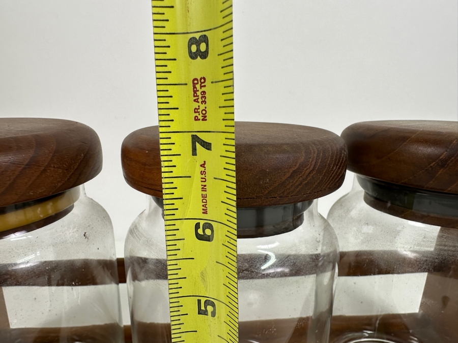 Just Added - Vintage Teak Holder With Three Teak Lidded Glass Jars 13.5W X 5D X 7H [Photo 9]