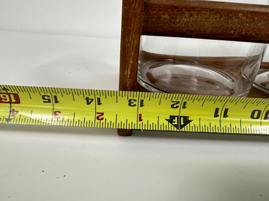 Just Added - Vintage Teak Holder With Three Teak Lidded Glass Jars 13.5W X 5D X 7H [Photo 7]