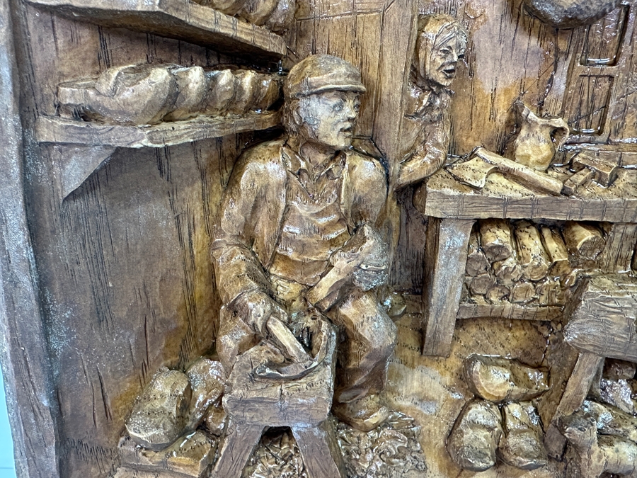 Just Added - Vintage Relief Carved Wooden Wall Plaque Depicting A Danish Shoe Cobler's Workshop 9.5W X 7.5H X 1.5D [Photo 6]