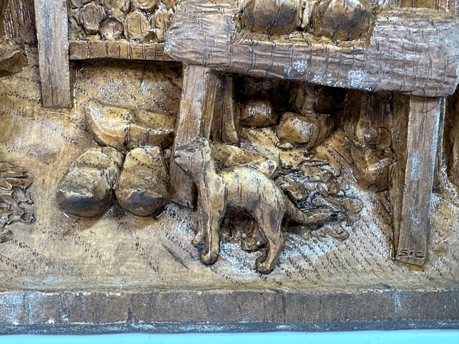 Just Added - Vintage Relief Carved Wooden Wall Plaque Depicting A Danish Shoe Cobler's Workshop 9.5W X 7.5H X 1.5D [Photo 9]