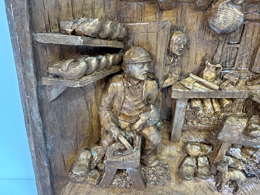 Just Added - Vintage Relief Carved Wooden Wall Plaque Depicting A Danish Shoe Cobler's Workshop 9.5W X 7.5H X 1.5D [Photo 5]