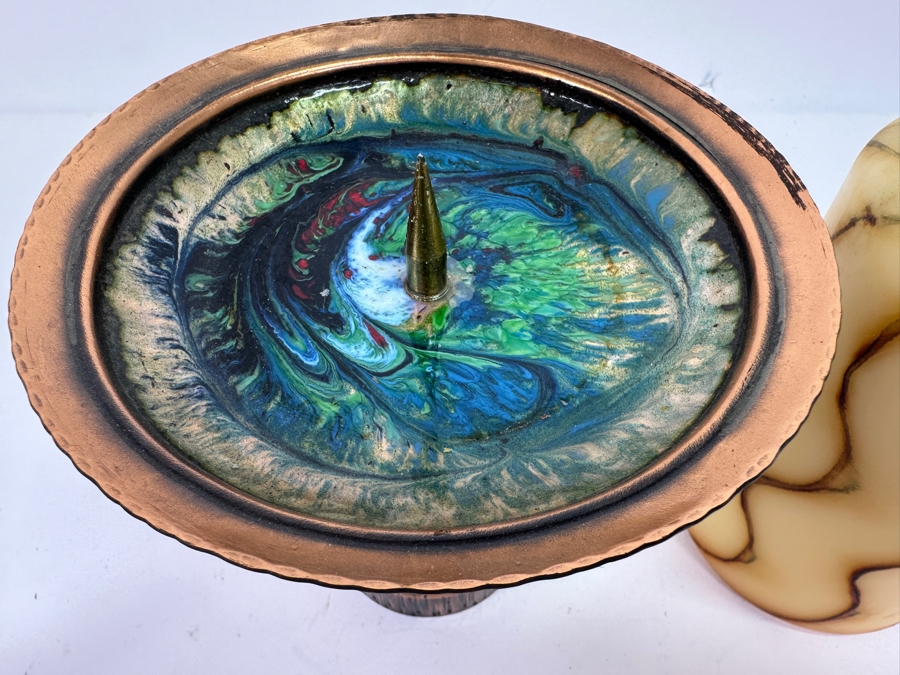 Just Added - Vintage MCM Copper Enamel Candle Holder 5H [Photo 3]