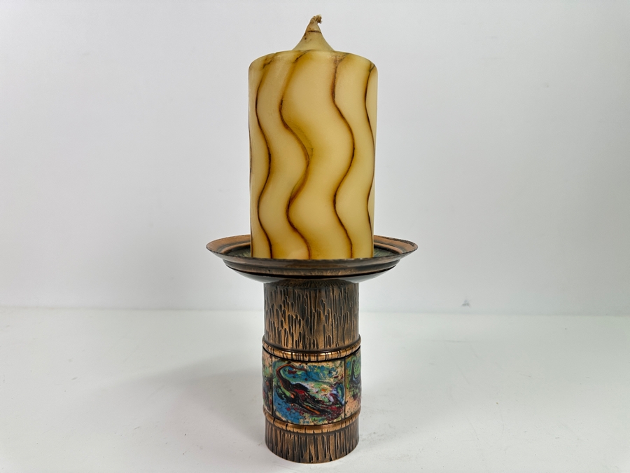 Just Added - Vintage MCM Copper Enamel Candle Holder 5H [Photo 11]
