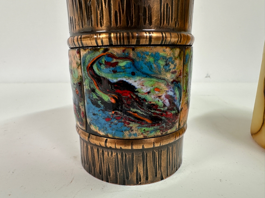 Just Added - Vintage MCM Copper Enamel Candle Holder 5H [Photo 5]