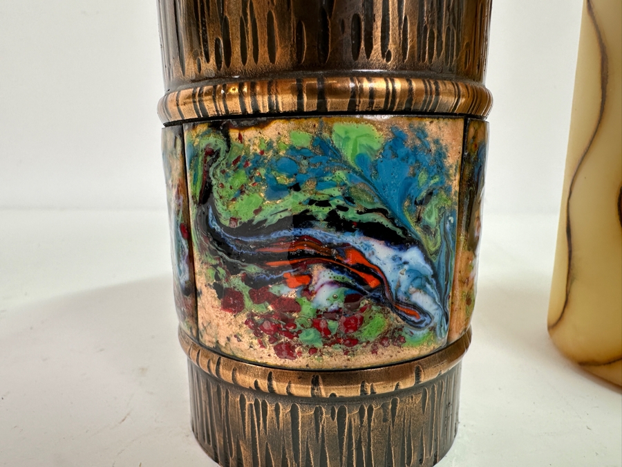 Just Added - Vintage MCM Copper Enamel Candle Holder 5H [Photo 6]