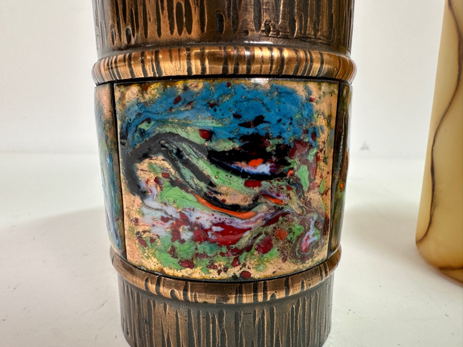 Just Added - Vintage MCM Copper Enamel Candle Holder 5H [Photo 7]