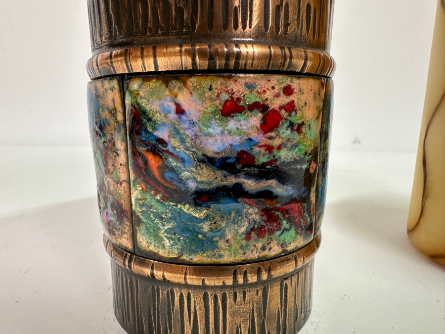 Just Added - Vintage MCM Copper Enamel Candle Holder 5H [Photo 8]