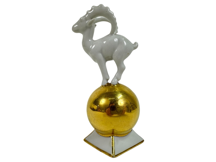 Just Added - Antique 1929-1937 Gerold Porzellan Neu-Tettau Bavaria Ibex On Gold Ball Figurine 4.5H