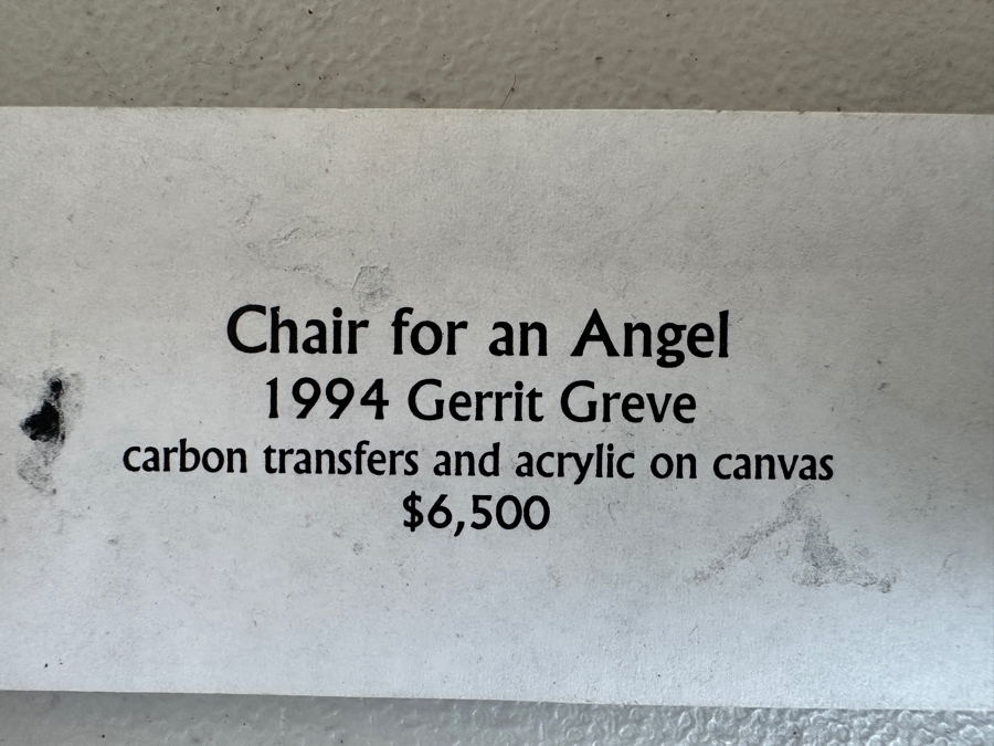 Gerrit Greve (1948-2024, Cardiff by the Sea, CA) Original Acrylic And Carbon Transfers Painting On Canvas Titled 'Chair for an Angel' 1994 36 X 72 Estimate $2,500 - $3,200 (Retailed For $6,500) [Photo 14]
