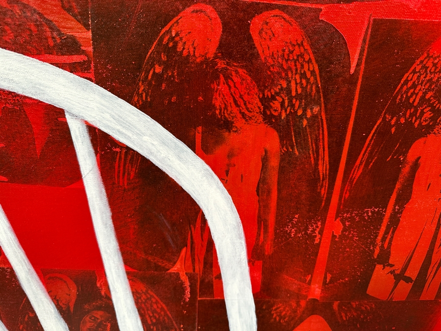 Gerrit Greve (1948-2024, Cardiff by the Sea, CA) Original Acrylic And Carbon Transfers Painting On Canvas Titled 'Chair for an Angel' 1994 36 X 72 Estimate $2,500 - $3,200 (Retailed For $6,500) [Photo 4]