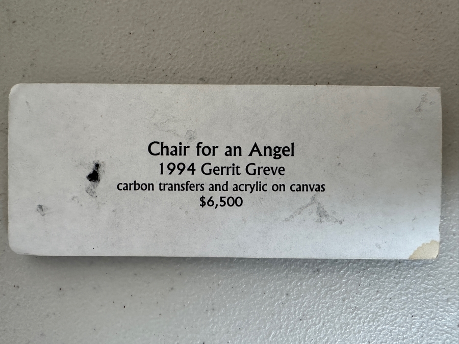 Gerrit Greve (1948-2024, Cardiff by the Sea, CA) Original Acrylic And Carbon Transfers Painting On Canvas Titled 'Chair for an Angel' 1994 36 X 72 Estimate $2,500 - $3,200 (Retailed For $6,500) [Photo 2]