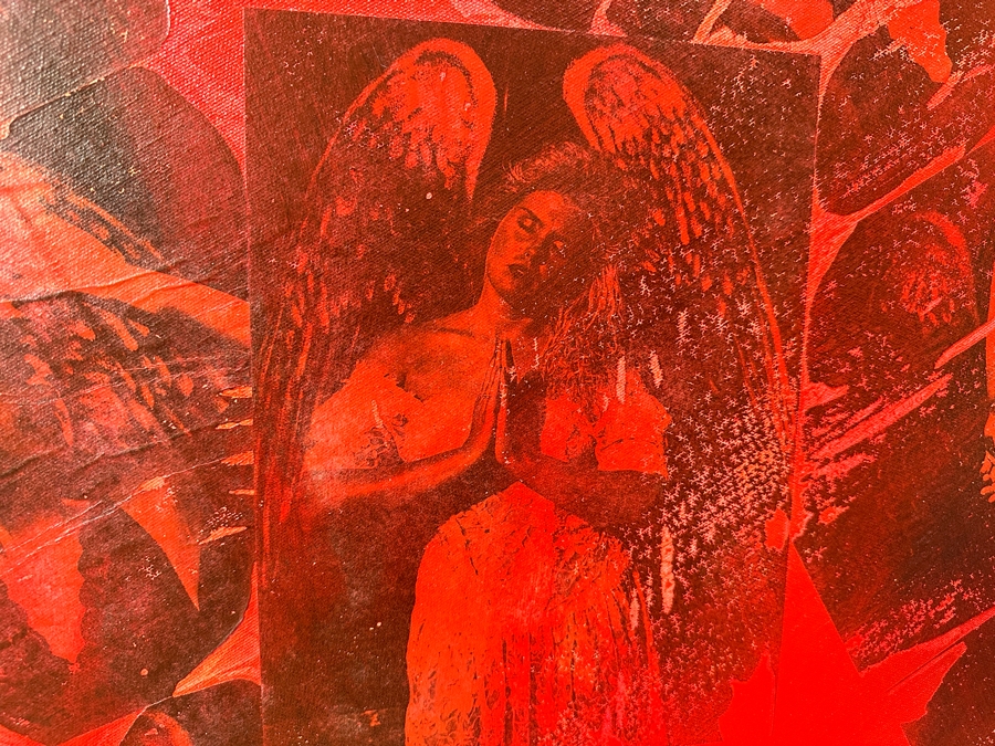 Gerrit Greve (1948-2024, Cardiff by the Sea, CA) Original Acrylic And Carbon Transfers Painting On Canvas Titled 'Chair for an Angel' 1994 36 X 72 Estimate $2,500 - $3,200 (Retailed For $6,500) [Photo 6]