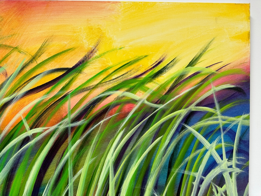 Gerrit Greve (1948-2024, Cardiff by the Sea, CA) Original Acrylic Painting On Canvas Titled 'Water Reeds Series' 2022 Signed Verso 72 X 36 Estimate $2,600 - $3,200 [Photo 6]