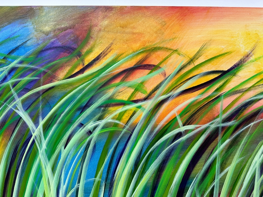 Gerrit Greve (1948-2024, Cardiff by the Sea, CA) Original Acrylic Painting On Canvas Titled 'Water Reeds Series' 2022 Signed Verso 72 X 36 Estimate $2,600 - $3,200 [Photo 5]