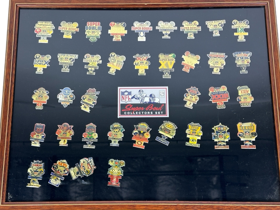 Just Added - Framed Collection Of Super Bowl Pins Collectors Set By Peter David 19 X 15