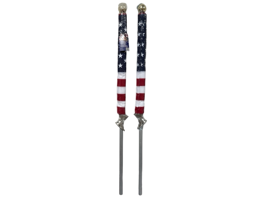 Just Added - Pair Of New American Flag Kits - Commercial Grade 3' X 5' US Flag With Pole & Finial Ball [Photo 2]