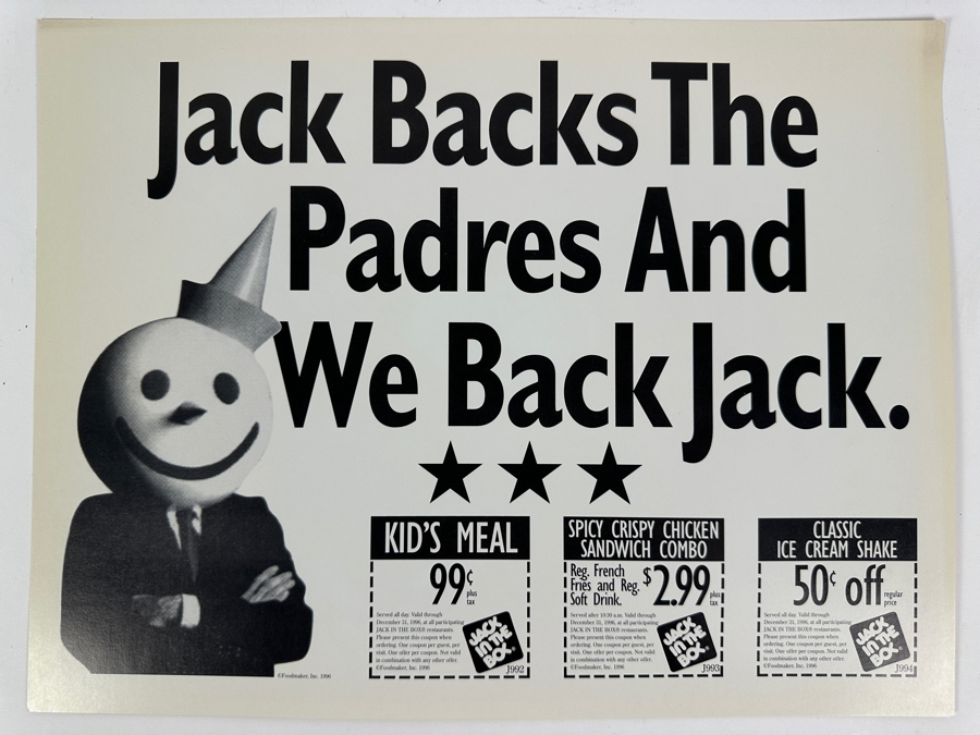 Just Added - Tony Gwynn & Ken Caminiti Autographed Keep The Faith Padres Sign The San Diego Union Tribune With Jack In The Box Ad On Back 1996 14 X 10 [Photo 6]
