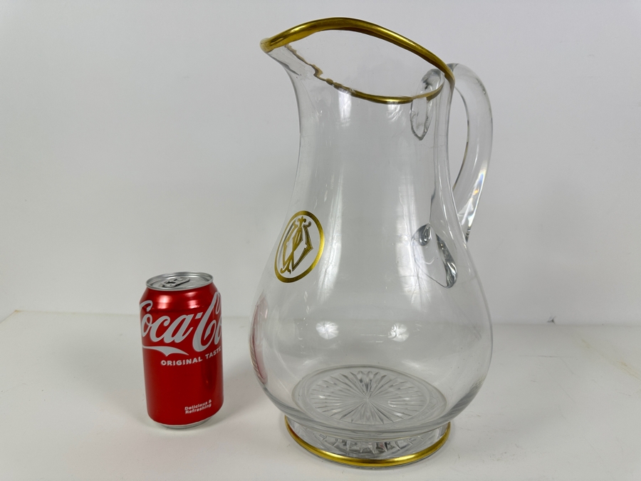 Just Added - Large Vintage Glass Water Pitcher With Gold Decorations 12H [Photo 3]