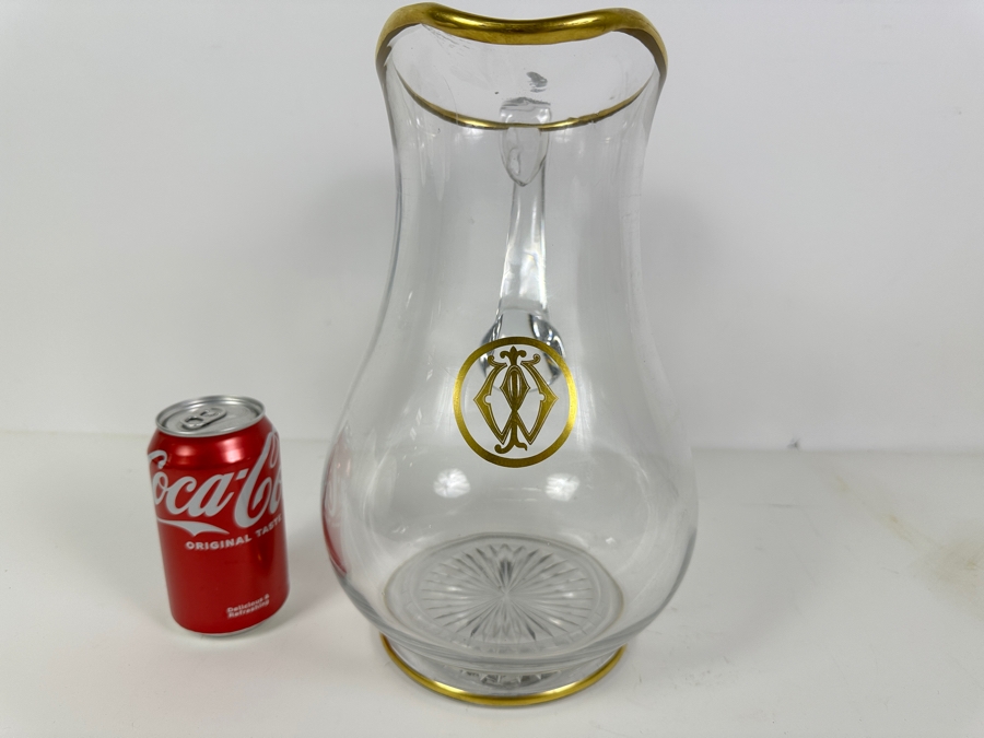 Just Added - Large Vintage Glass Water Pitcher With Gold Decorations 12H [Photo 2]
