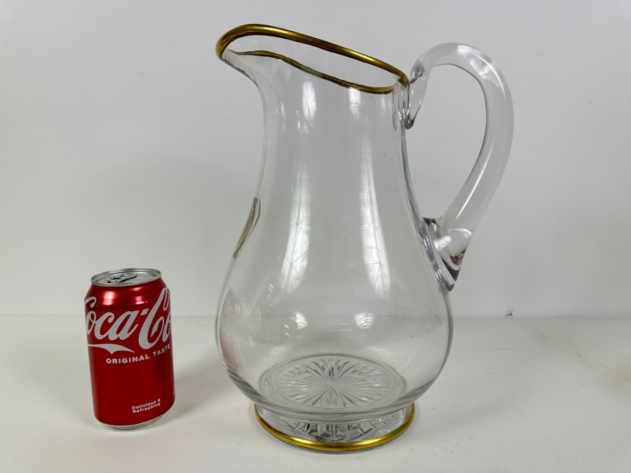 Just Added - Large Vintage Glass Water Pitcher With Gold Decorations 12H [Photo 4]