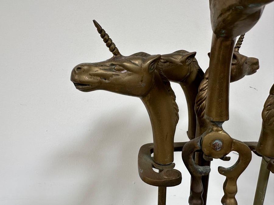 Just Added - Vintage Brass Unicorn / Horse Head Fireplace Tools 32H [Photo 4]