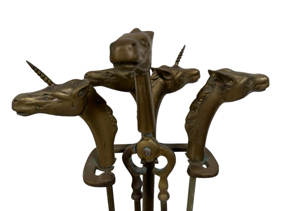 Just Added - Vintage Brass Unicorn / Horse Head Fireplace Tools 32H [Photo 3]