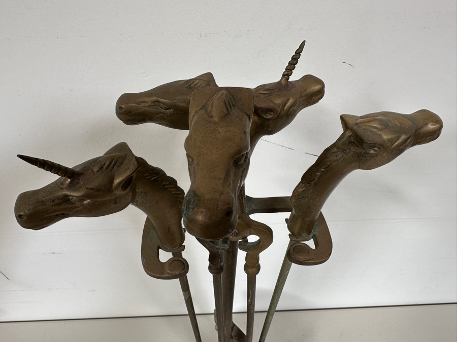Just Added - Vintage Brass Unicorn / Horse Head Fireplace Tools 32H [Photo 5]