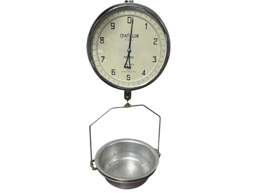 Just Added - Vintage Chatillon Type-4700 Hanging Commercial Grocery Store Market Produce Scale Double Sided 20lb Capacity - Needs Servicing 16W