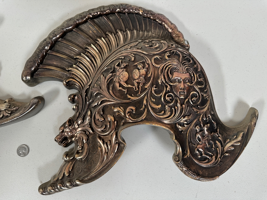 Just Added - Vintage Mid-Century Modern Pair Of Syroco Wall Hanging Roman Gladiator Gargoyle Helmets 16W X 18H [Photo 5]