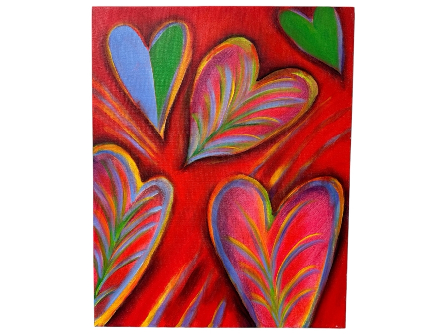 Gerrit Greve (1948-2024, Cardiff by the Sea, CA) Original Acrylic Painting On Canvas Titled 'G Hearts 32' 2016 Signed Verso 16 X 20 Estimate $300 - $400
