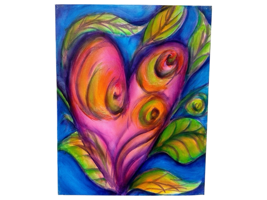 Gerrit Greve (1948-2024, Cardiff by the Sea, CA) Original Acrylic Painting On Canvas Titled 'G Hearts 03' 2016 Signed Verso 16 X 20 Estimate $300 - $400