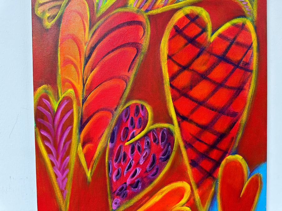 Gerrit Greve (1948-2024, Cardiff by the Sea, CA) Original Acrylic Painting On Canvas Titled 'G Hearts 30' 2016 Signed Verso 16 X 20 Estimate $300 - $400 [Photo 3]