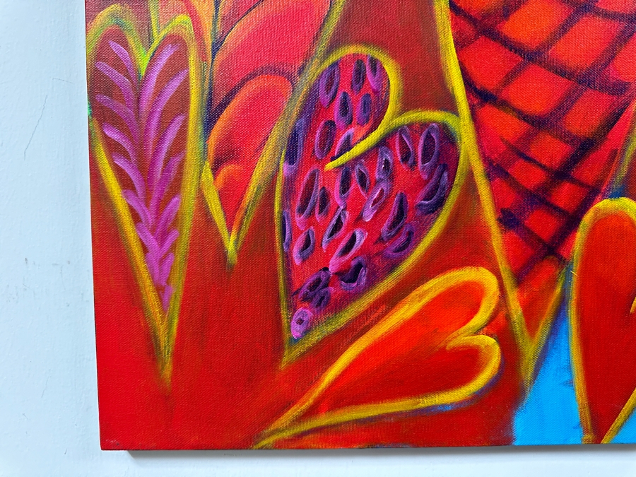 Gerrit Greve (1948-2024, Cardiff by the Sea, CA) Original Acrylic Painting On Canvas Titled 'G Hearts 30' 2016 Signed Verso 16 X 20 Estimate $300 - $400 [Photo 4]