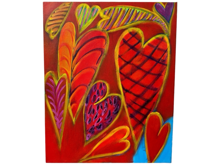 Gerrit Greve (1948-2024, Cardiff by the Sea, CA) Original Acrylic Painting On Canvas Titled 'G Hearts 30' 2016 Signed Verso 16 X 20 Estimate $300 - $400