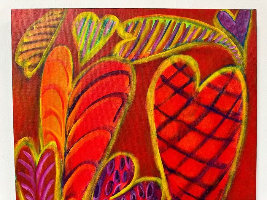 Gerrit Greve (1948-2024, Cardiff by the Sea, CA) Original Acrylic Painting On Canvas Titled 'G Hearts 30' 2016 Signed Verso 16 X 20 Estimate $300 - $400 [Photo 2]