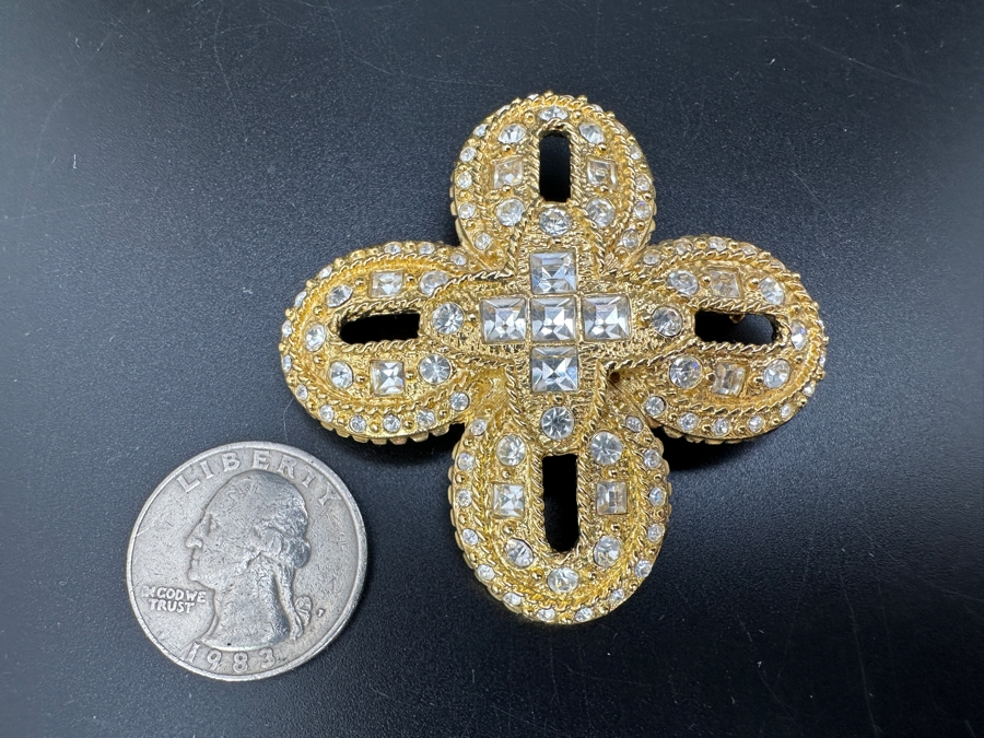 Vintage St. John Gold Tone and Rhinestone Brooch Pin [Photo 3]