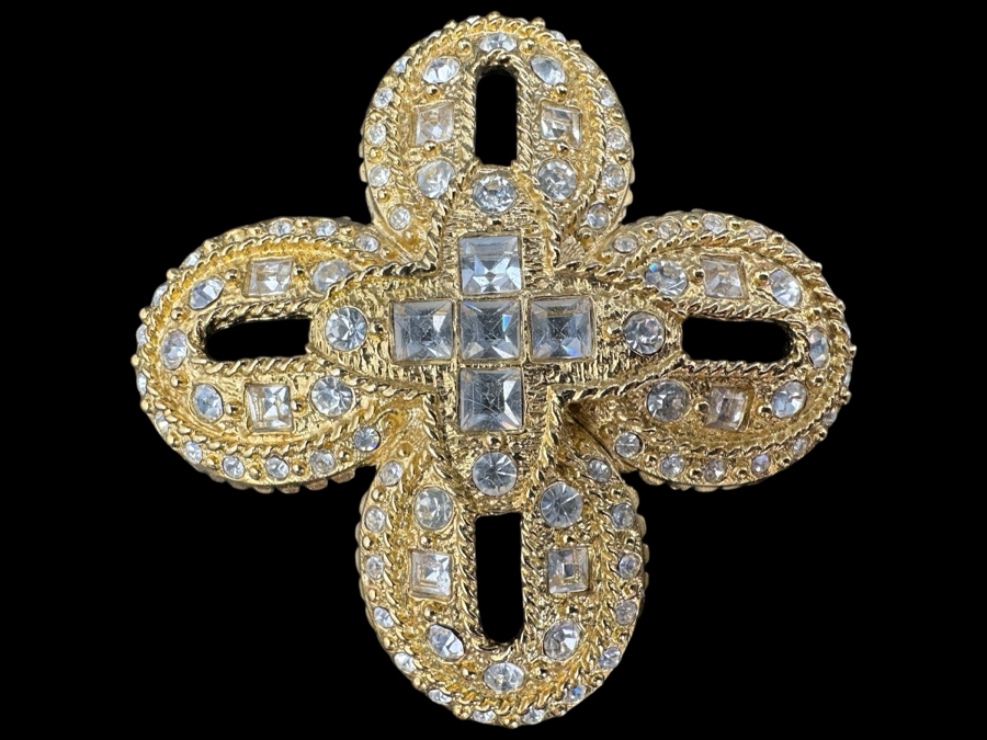 Vintage St. John Gold Tone and Rhinestone Brooch Pin [Photo 1]