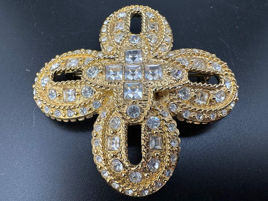 Vintage St. John Gold Tone and Rhinestone Brooch Pin [Photo 2]