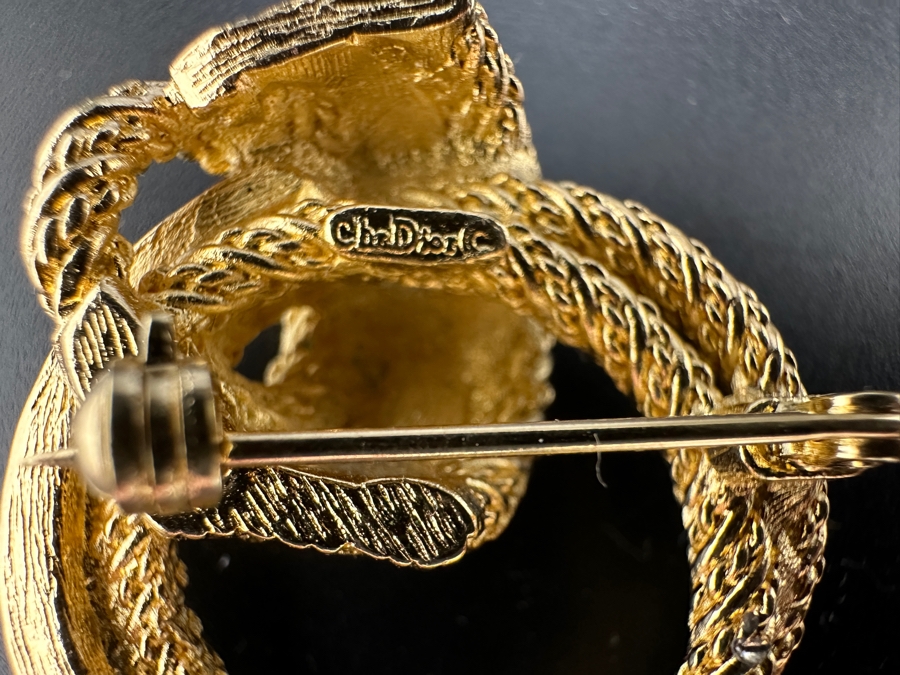 Vintage Christian Dior Gold Tone / Rhinestone Twisted Rope Knot Brooch Pin [Photo 5]