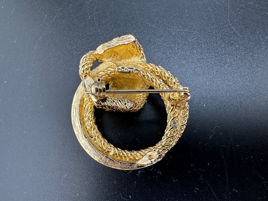 Vintage Christian Dior Gold Tone / Rhinestone Twisted Rope Knot Brooch Pin [Photo 3]