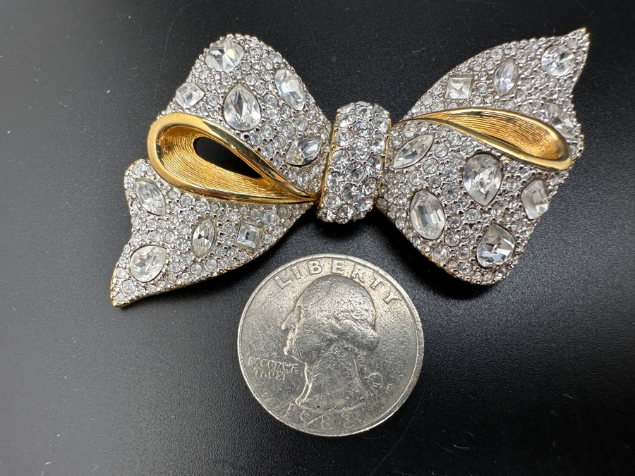 Swarovski Gold Plated Crystal Bow Brooch Pin [Photo 2]