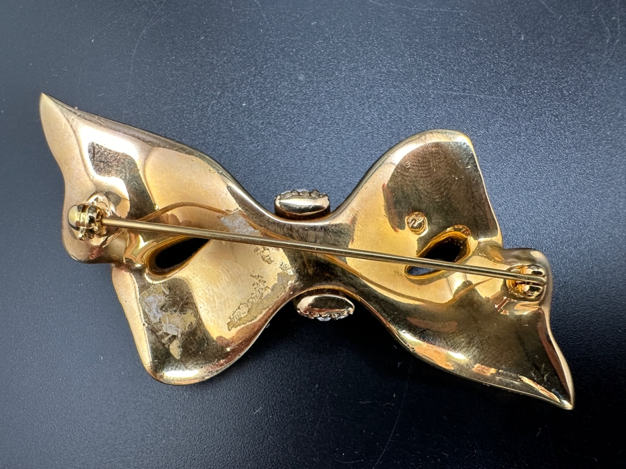 Swarovski Gold Plated Crystal Bow Brooch Pin [Photo 3]