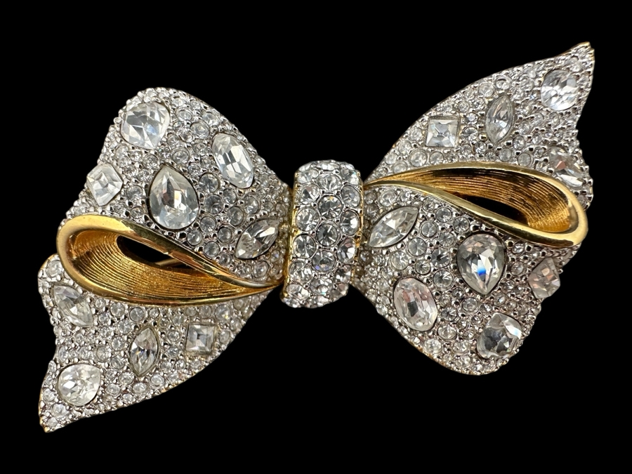 Swarovski Gold Plated Crystal Bow Brooch Pin [Photo 1]